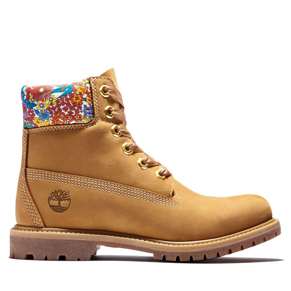 Botas 6-Inch Timberland Argentina Mujer - 6-Inch Premium Waterproof Made With Liberty Fabric - Marro